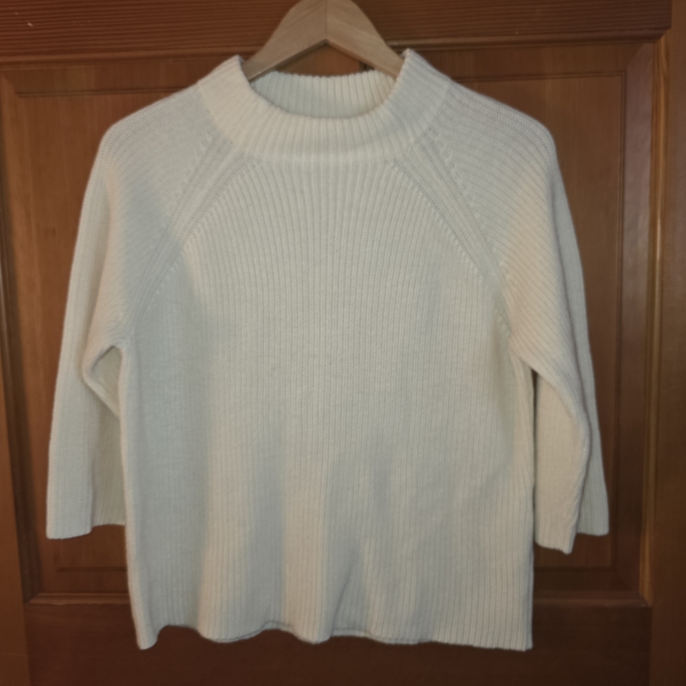Only Ribbed Mock Neck 3/4 Sleeve Sweater Cream Size Large